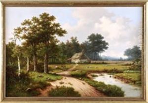 Gehoft Mit Kuhen Und Schafen Im Vordergrund Und Dunenlandschaft Im Hintergrund