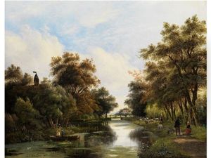 Baumlandschaft Mit Flusslauf, Brucke Und Figurenstaffage Baumlandschaft Mit Flusslauf, Brucke Und Figurenstaffage