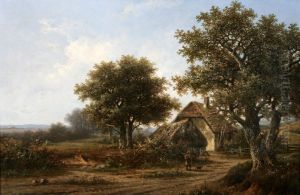 Landscape With Man And Dog On A Track By A Farmhouse by Hendrik Pieter Koekkoek