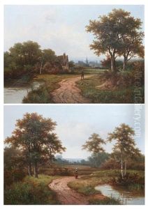 Traveller On A Country Path (+ A Lady On A Pathway By A Stream; Pair) by Hendrik Pieter Koekkoek