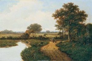 Landschaft Mit Feldweg Und Bauernkate by Hendrik Pieter Koekkoek