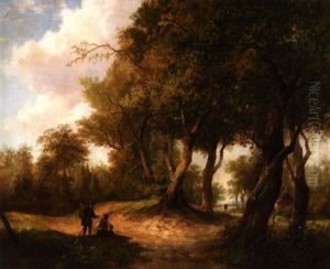 Forest Landscape With Travellers by Hendrik Pieter Koekkoek