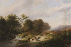 Heimtrieb. Bauern Mit Ihrem Vieh An Einer Furt by Hendrik Pieter Koekkoek