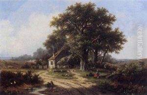 Travellers In A Landscape by Hendrik Pieter Koekkoek