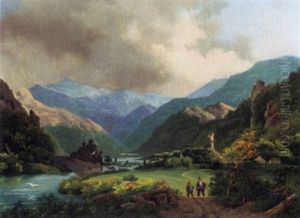 Travellers In A Landscape by Hendrik Pieter Koekkoek