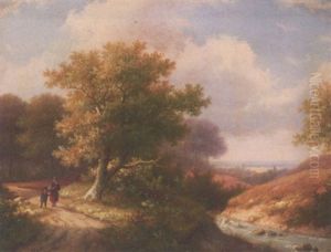 Expansive Landscape With Figures by Hendrik Pieter Koekkoek