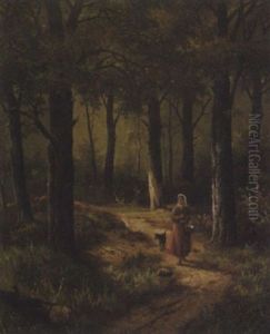 Junge Bauerin Auf Dem Waldweg