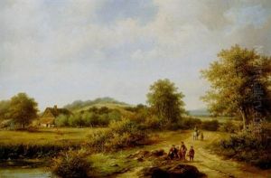 Bewaldete Landschaft Mit Wanderern by Hendrik Pieter Koekkoek