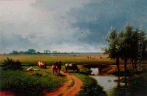 Cattle In A River Landscape by Hendrik Pieter Koekkoek