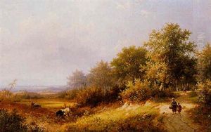 A Peasant Woman And Child In A Summer Landscape