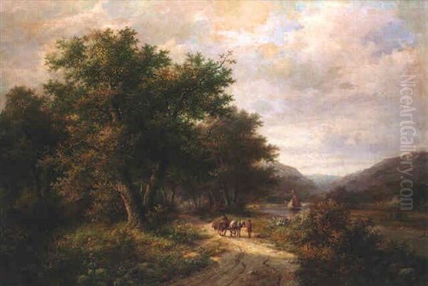 River Landscape With Figures Conversing On A Track - view 1
