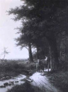 Heimkehrender Bauer Mit Seinem Pferdefuhrwerk by Hendrik Pieter Koekkoek