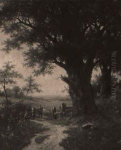 Figures Resting At The Edge Of A Wood by Hendrik Pieter Koekkoek