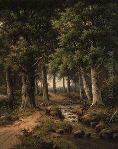 Angler Am Waldbach by Hendrik Pieter Koekkoek