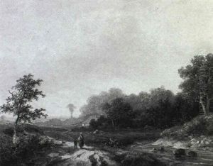 Figures In A River Landscape by Hendrik Pieter Koekkoek