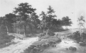 A Wooded River Landscape With An Angler On A Bank
