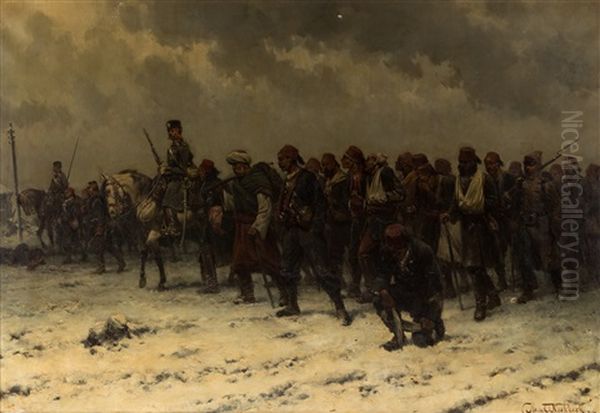 Russian Cavalry And Infantry Escorting Ottoman Prisoners - view 1