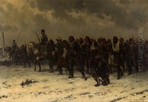Russian Cavalry And Infantry Escorting Ottoman Prisoners by Hermanus Willem Koekkoek