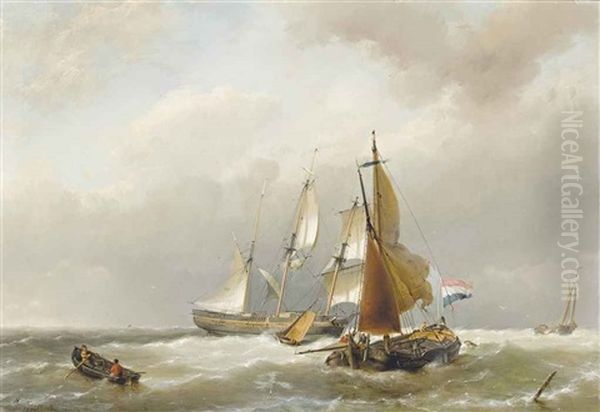 A Dutch Merchantman And Barges In A Stiffening Breeze - view 1