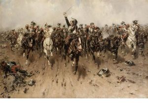 French Cavalry Charging by Hermanus Willem Koekkoek
