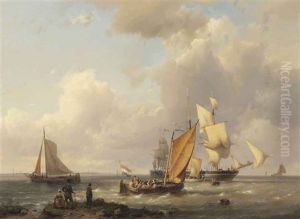 Dutch Flatboats, A Brigantine And A Barque On The Zuiderzee