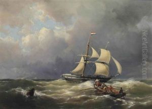 A Schooner In A Choppy Sea by Hermanus Willem Koekkoek