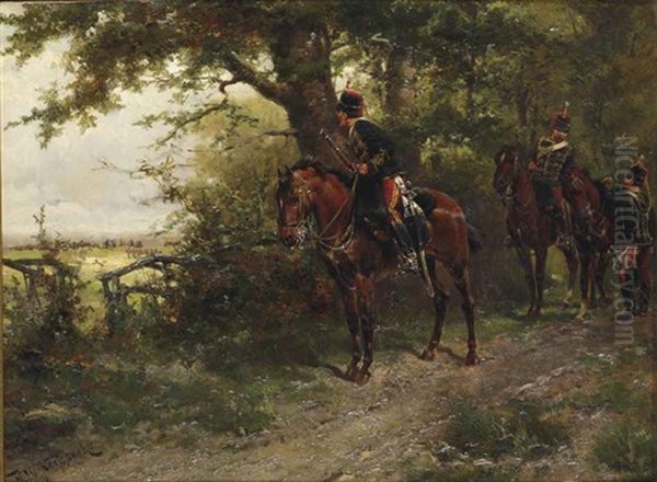 11th (prince Albert's Own) Hussars Scouting On A Forest Path - view 1