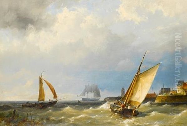 A Fishing Vessel Putting Out To Sea From A Harbor, In Choppy Waters - view 1