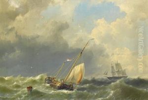 A Dutch Hoy Running Out To Meet A Three-masted Merchantman Heaving-to In Heavy Seas