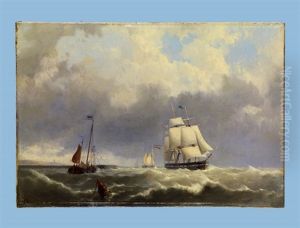 Schiffe Auf Bewegter See by Hermanus Willem Koekkoek