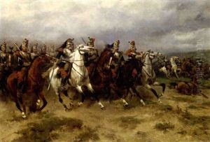 A Courageous Incursion: French Cuirassiers Charging by Hermanus Willem Koekkoek