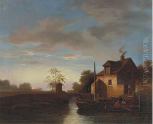 House Along The River At Dusk