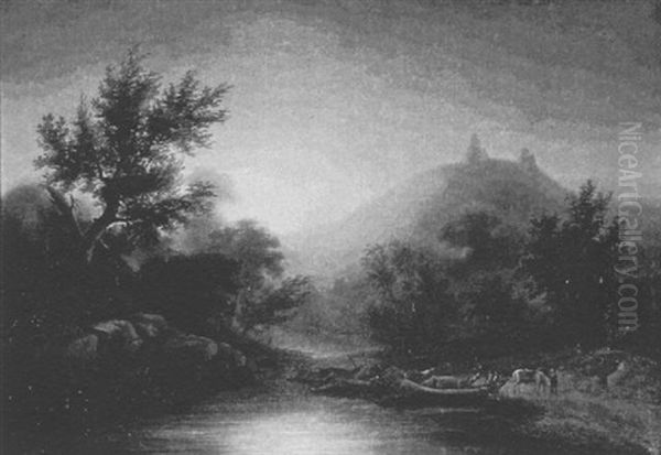 Barges On A Canal In Mountainous Landscape - view 1