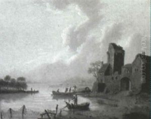 Fishing In A River Estuary by Johannes Koekkoek