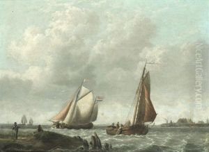 Ships In Coastal Waters by Johannes Hermanus Koekkoek Snr