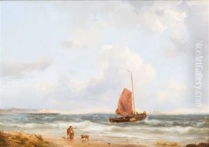 A Fishing Boat Going Out To Sea by Johannes Hermanus Koekkoek Snr