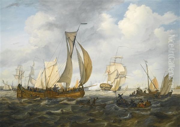 Ships On The Ij, With The Westertoren In The Distance - view 1
