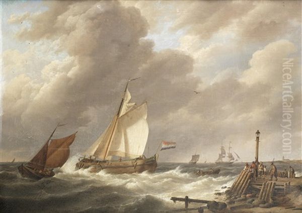 Sailing Vessels At The Mouth Of An Estuary - view 1