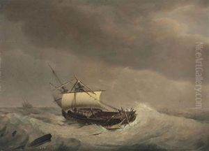 A Ship In Stormy Waters by Johannes Hermanus Koekkoek Snr