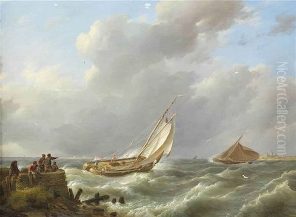 A Sailing Boat On Choppy Waters, Muiden In The Distance - view 1