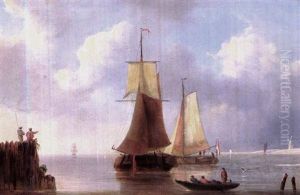 Voiliers Aux Abords D'un Port En Hollande by Johannes Hermanus Koekkoek Snr