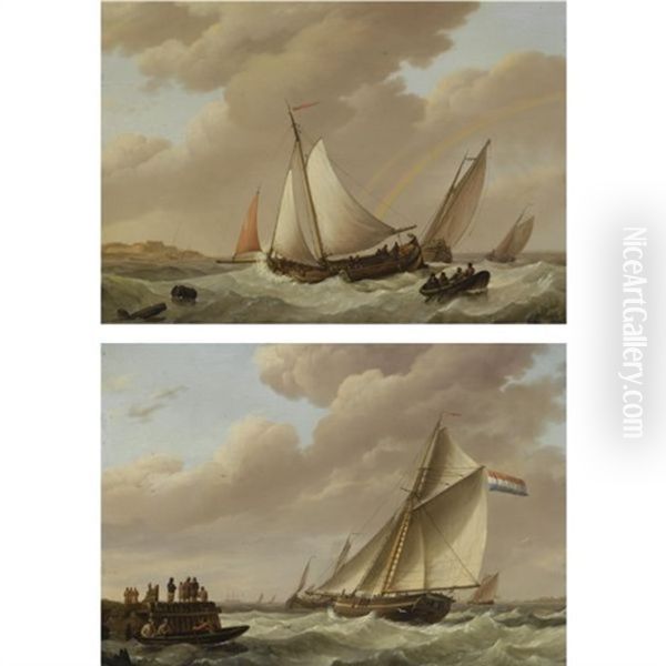 Sailing In Choppy Waters (+ Sailing Ships Approaching The Harbour; Pair) - view 1