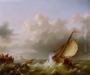 Schiffe Auf Sturmischer See by Johannes Hermanus Koekkoek Snr