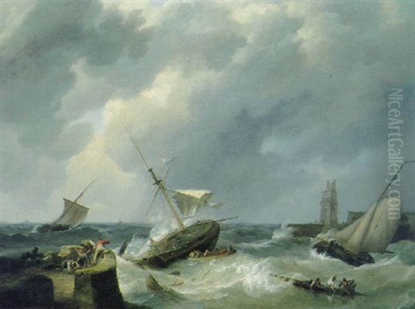 Dutch Barges Caught In A Squall - view 1