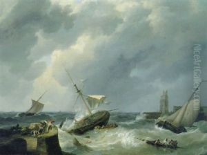 Dutch Barges Caught In A Squall by Johannes Hermanus Koekkoek Snr