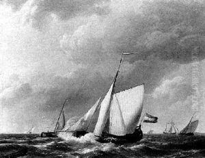 Segelschiffe Auf See by Johannes Hermanus Koekkoek Snr