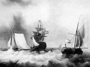 Dutch Shipping In A Swell by Johannes Hermanus Koekkoek Snr