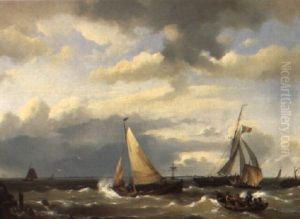 Shipping On An Estuary by Johannes Hermanus Koekkoek Snr