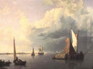 Navires Et Bateaux De Peche Par Matin Calme by Johannes Hermanus Koekkoek Snr