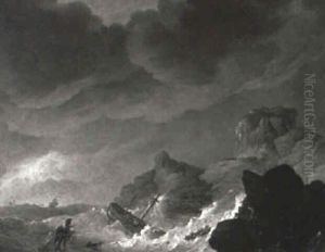 Shipwreck On A Rocky Coast by Johannes Hermanus Koekkoek Snr